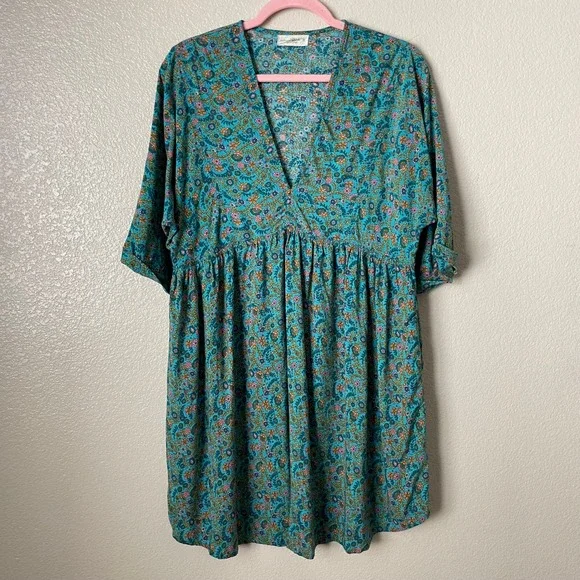 Natural Life Dress Womens Medium Teal Stella Floral Mini Babydoll Pockets Boho - Picture 3 of 11